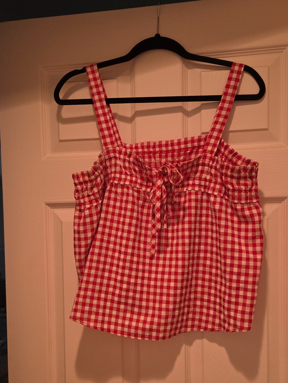Red Gingham Square Neck Tank Top